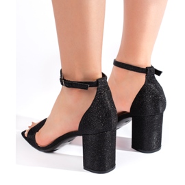 Sandalias tacón mujer brocado negro 4