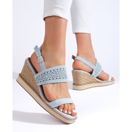 Sandalias cuña mujer azules 2