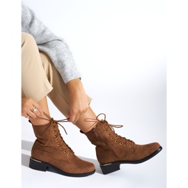Botines de mujer marrones con cordones y tacón bajo marrón 4