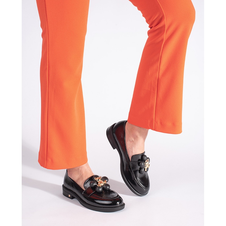 Mocasines de mujer charol negro con osito 2