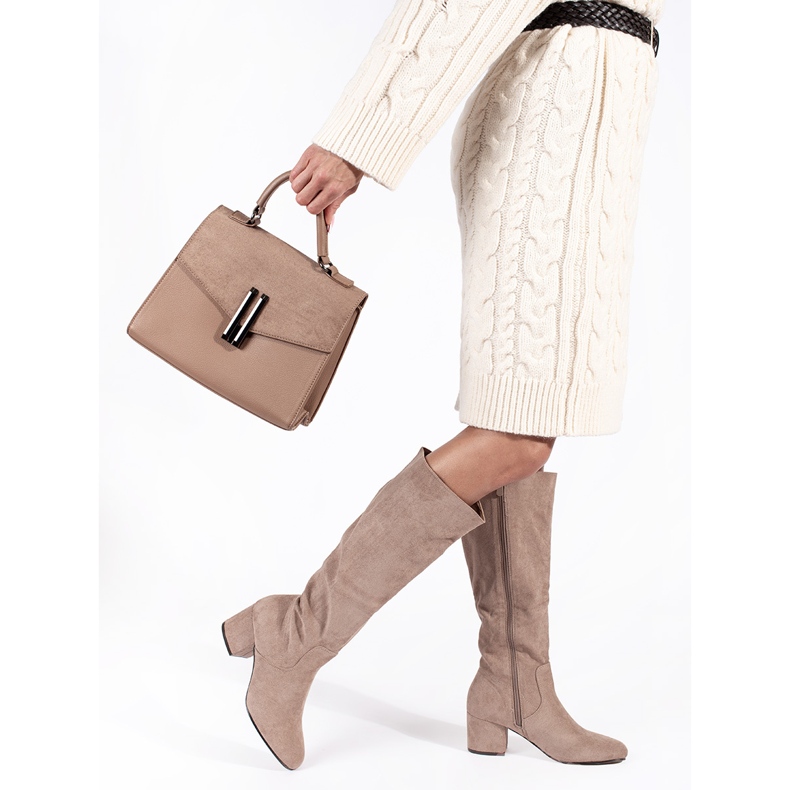 Botas tacón mujer ante beige 2