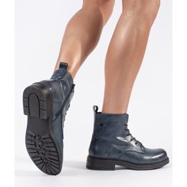 Botines de mujer de piel con cordones azul marino Sergio Leone 4