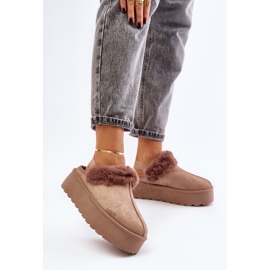 Pantuflas de mujer con plataforma y pelo, beige oscuro Linaris 2