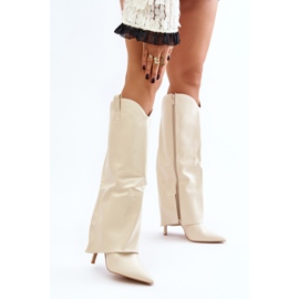 Botas de tacón alto Bellinna beige claro con caña vuelta 2