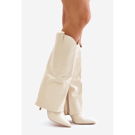 Botas de tacón alto Bellinna beige claro con caña vuelta 1