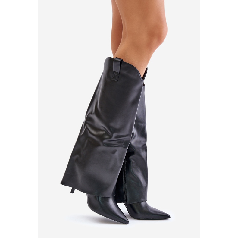 Botas negras de tacón alto Bellinna con parte superior vuelta negro 1 Botas negras de tacón alto Bellinna con parte superior vuelta negro 1