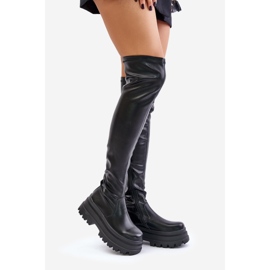Botas por encima de la rodilla con plataforma enorme, negras de Zinera negro 1
