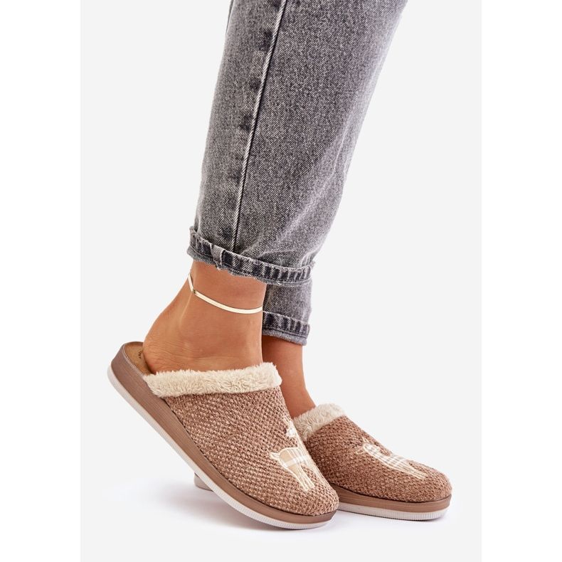 Pantuflas de Mujer Con Reno y Pelo Inblu CT000034 Beige 1