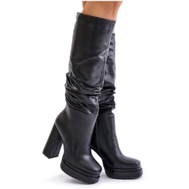 Botas sin cordones con aislamiento Beridra negras con tacón alto y plataforma con fruncidos negro 10