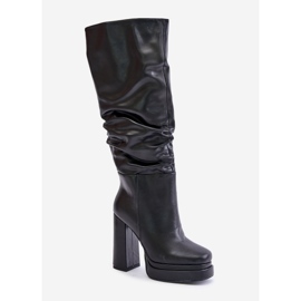 Botas sin cordones con aislamiento Beridra negras con tacón alto y plataforma con fruncidos negro 4