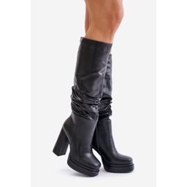 Botas sin cordones con aislamiento Beridra negras con tacón alto y plataforma con fruncidos negro 1 Botas sin cordones con aislamiento Beridra negras con tacón alto y plataforma con fruncidos negro 1