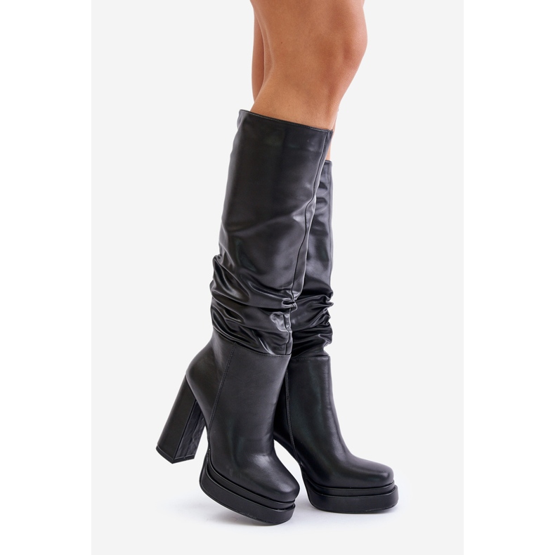 Botas sin cordones con aislamiento Beridra negras con tacón alto y plataforma con fruncidos negro 1 Botas sin cordones con aislamiento Beridra negras con tacón alto y plataforma con fruncidos negro 1