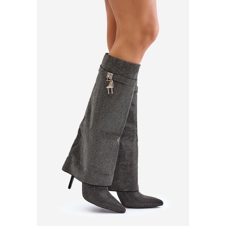 Botas negras de tacón alto sin cordones decoradas Enathlin con caña doblada negro 1 Botas negras de tacón alto sin cordones decoradas Enathlin con caña doblada negro 1
