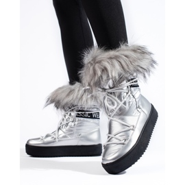 Botas de nieve de mujer plateadas con pelo. plata 2