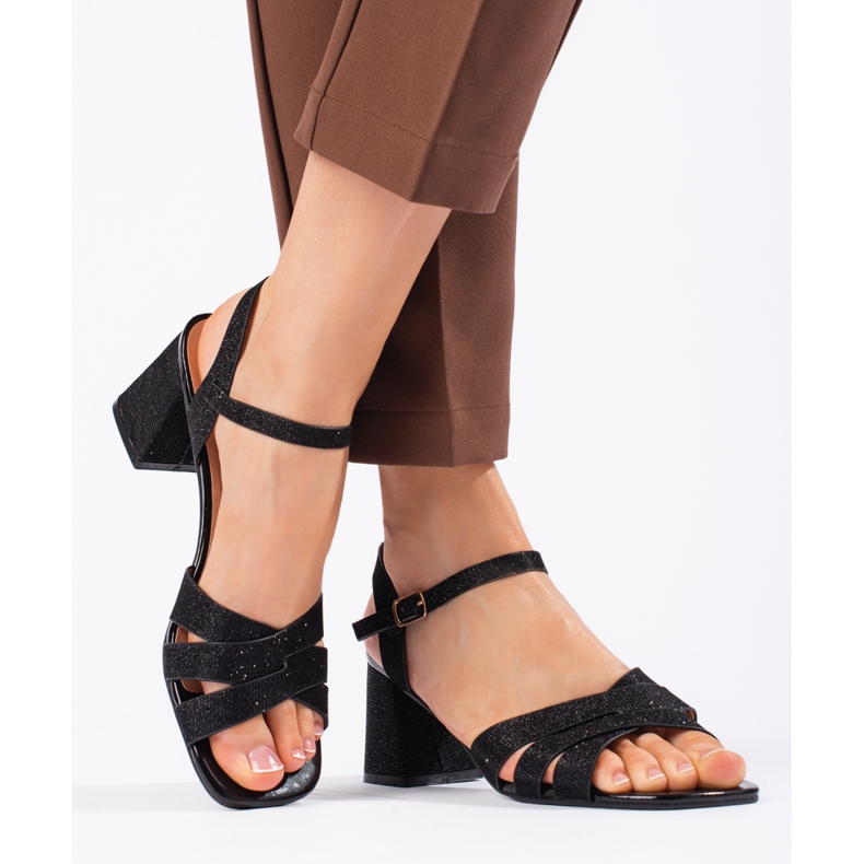 Sandalias mujer brillo negro 1