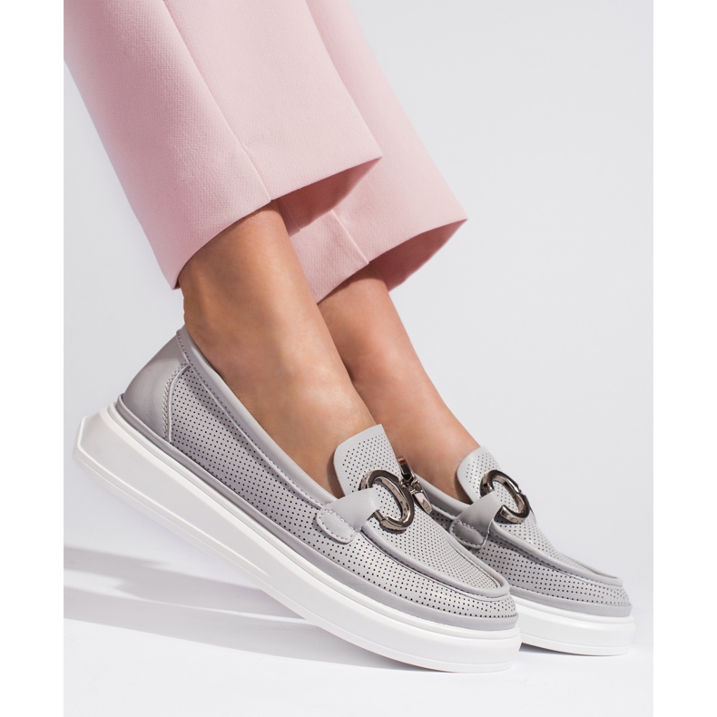 Goodin Mocasines de mujer calados grises 1