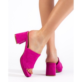 Mules tacón ante fucsia rosado 3