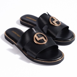 Chanclas planas negras con decoración dorada. negro 1