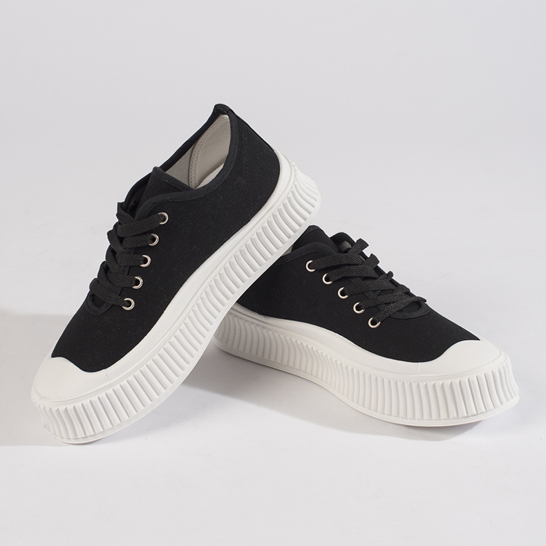 Zapatillas de mujer con plataforma y cordones, negro 1