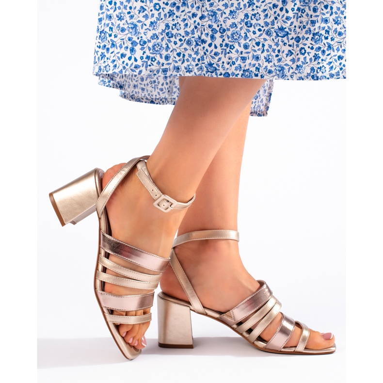 Sabrina Sandalias de mujer doradas con tiras de Sergio Leone dorado 1