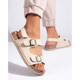 Sandalias mujer cómodas beige con hebillas 3