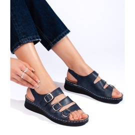 Sandalias mujer azul marino con hebillas 1