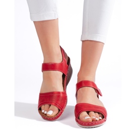 Sandalias de mujer rojas con velcro. rojo 4