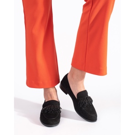 Mocasines de mujer en ante con abalorios negro 1 Mocasines de mujer en ante con abalorios negro 1