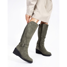 Botas cuña ante verde oscuro 1 Botas cuña ante verde oscuro 1