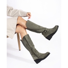 Botas cuña ante verde oscuro 2