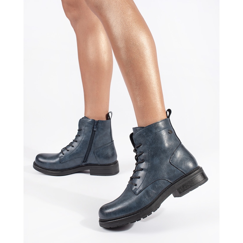 Botines de mujer de piel con cordones azul marino Sergio Leone 1 Botines de mujer de piel con cordones azul marino Sergio Leone 1