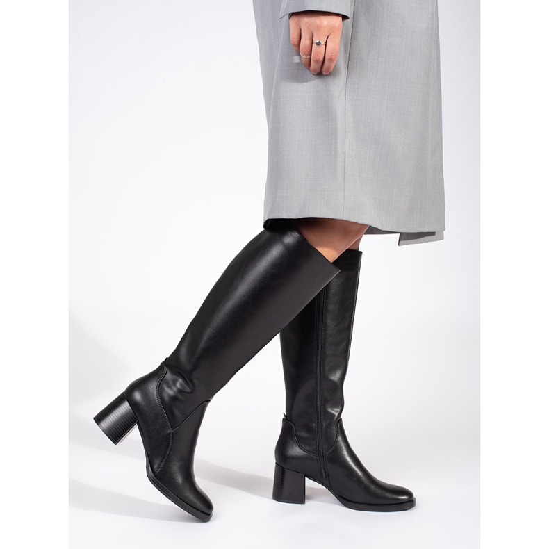 Botas de tacón de mujer clásicas de piel negras de Sergio Leone negro 1 Botas de tacón de mujer clásicas de piel negras de Sergio Leone negro 1