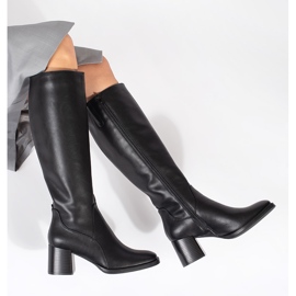 Botas de tacón de mujer clásicas de piel negras de Sergio Leone negro 4
