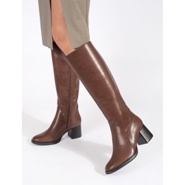 Botas de tacón de mujer clásicas en piel marrón de Sergio Leone 1