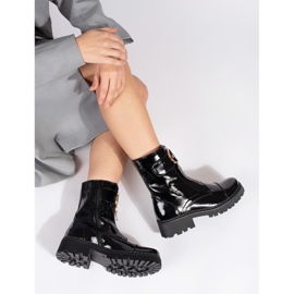 Goodin Botines negros de charol con cremallera decorativa. 4