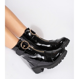 Goodin Botines negros de charol con cremallera decorativa. 5