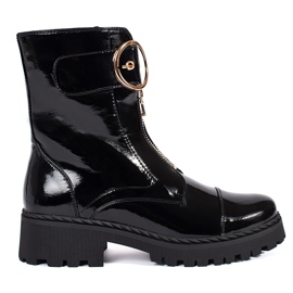 Goodin Botines negros de charol con cremallera decorativa. 6