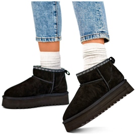 Botas de nieve de cuero negro, botas de invierno con aislamiento para mujer 2