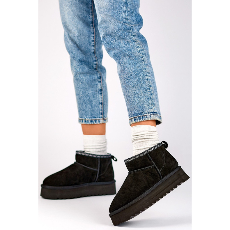 Botas de nieve de cuero negro, botas de invierno con aislamiento para mujer 1