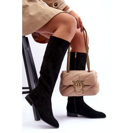 Botas Tacón Plano Ante Negro Eelin 1