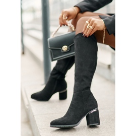 Botas por encima de la rodilla de mujer Eco Suede con tacón alto Warm Vinceza 16473 Negro 6