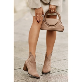 Botas Vaqueras Con Tacón Alto Aislante En Gamuza Ecológica Vinceza 58345 Beige Oscuro 2