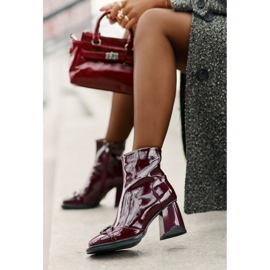 S.Barski Botas Tacón Charol, Cálidas, Con Decoración D&amp;A MR880-021 Burdeos rojo 6