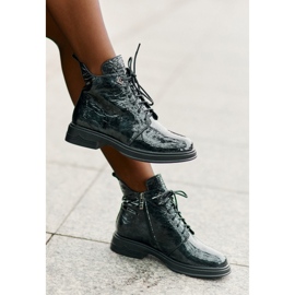 S.Barski Botas Mujer Piel Charol, Cálidas, Cremallera, D&amp;A LZ42-042, Verde Oscuro 3