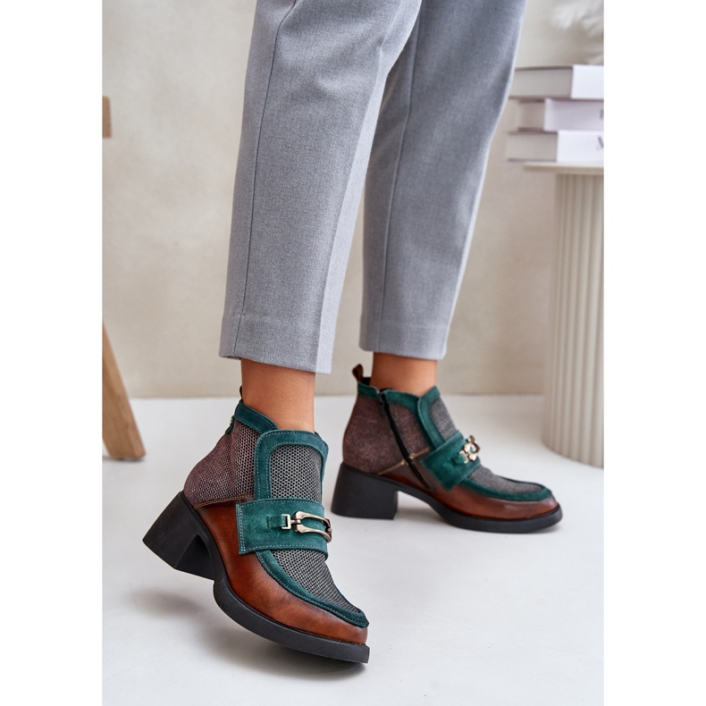 Botas De Mujer De Piel Con Tacón Grueso Y Adorno Maciejka 06747-29 Marrón-Verde 2