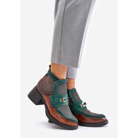 Botas De Mujer De Piel Con Tacón Grueso Y Adorno Maciejka 06747-29 Marrón-Verde 1