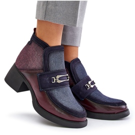 Botas de mujer de piel con tacones enormes y decoración Maciejka 06747-23 Burdeos-Azul marino rojo 10