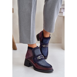Botas de mujer de piel con tacones enormes y decoración Maciejka 06747-23 Burdeos-Azul marino rojo 3