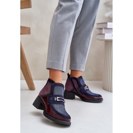 Botas de mujer de piel con tacones enormes y decoración Maciejka 06747-23 Burdeos-Azul marino rojo 2