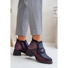 Botas de mujer de piel con tacones enormes y decoración Maciejka 06747-23 Burdeos-Azul marino rojo 5